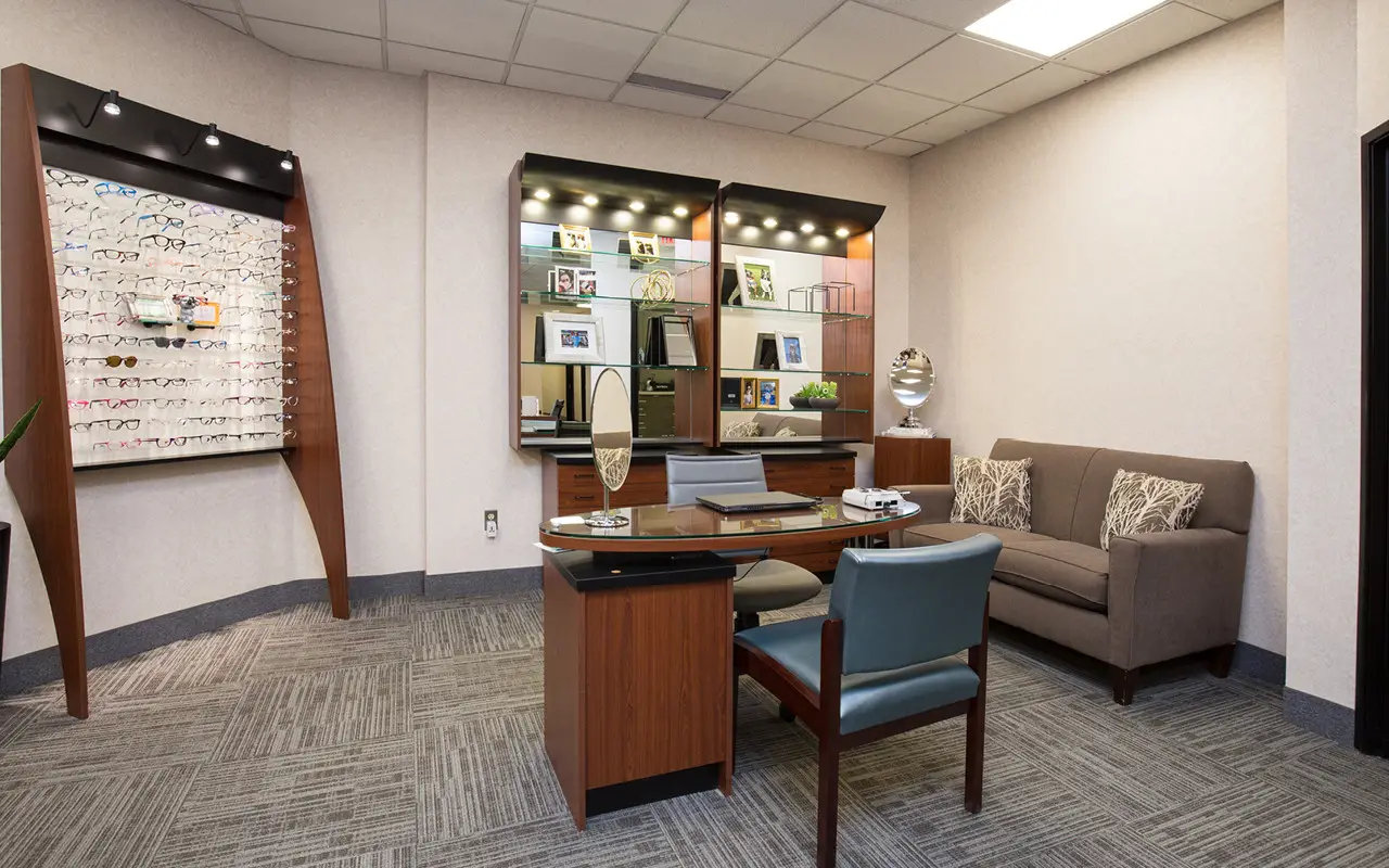 Dispensing desk inside Suburban Eye Care