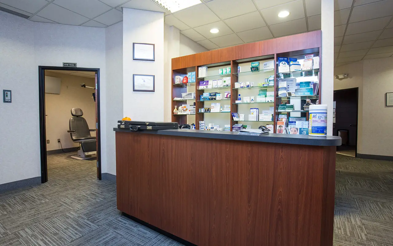 Welcome desk inside Suburban Eye Care