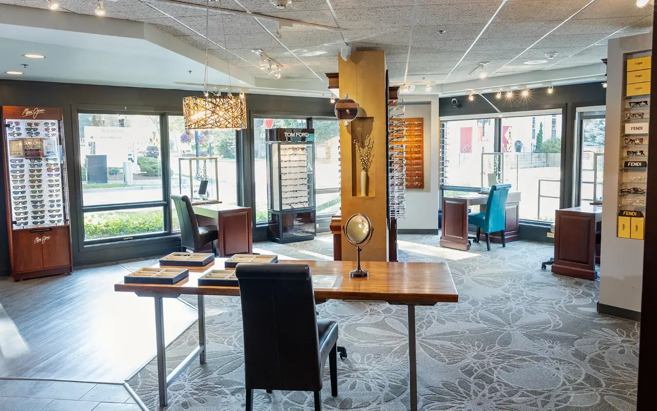 Front office and waiting room at Barrington Eye Care office.