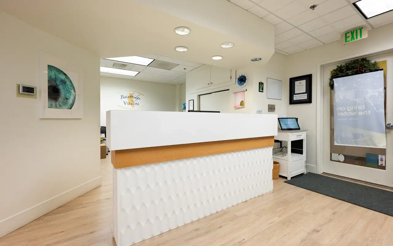 Welcome desk inside Bainbridge Vision on Bainbridge Island, WA