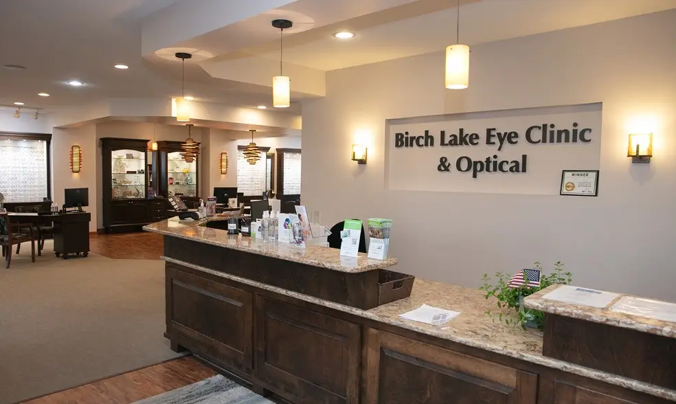 Welcome desk inside Birch Lake Eye Clinic