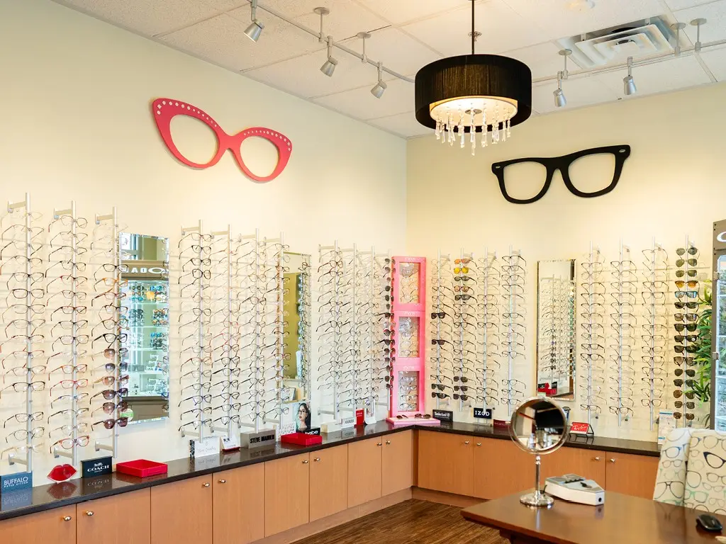 Frame displays inside Hawks Prairie Vision Clinic
