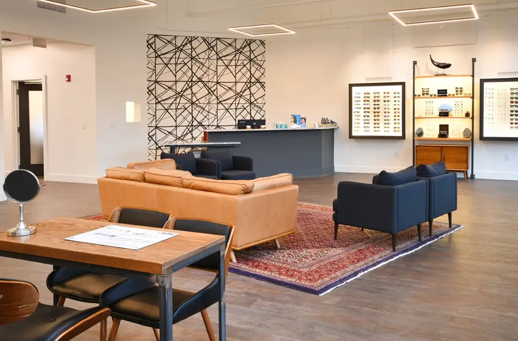 Waiting area inside Revision Optix in Greenville