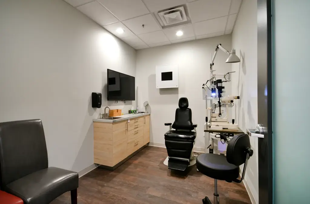 Eye exam room inside Revision Optix in Greenville