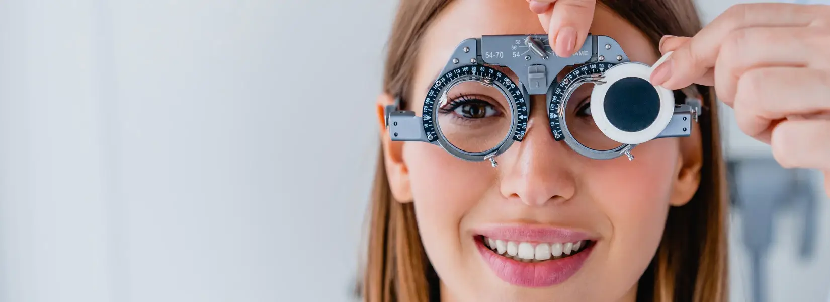 Girl wearing trial lenses.