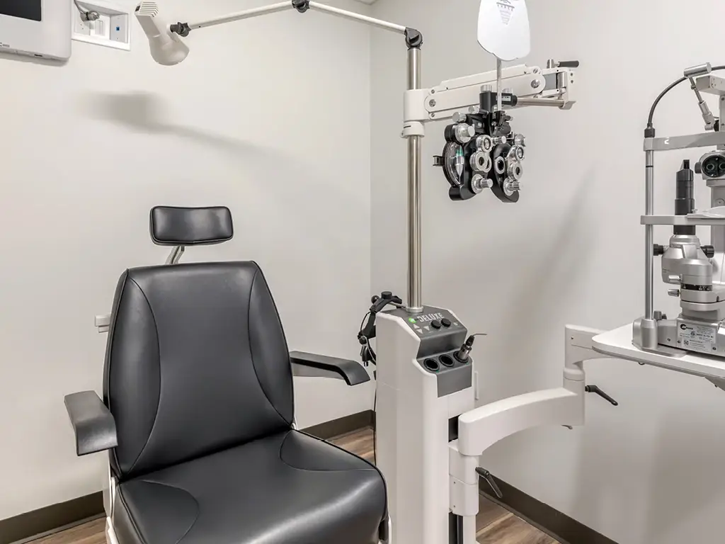 Exam room inside ABBA EyeCare on Academy Boulevard