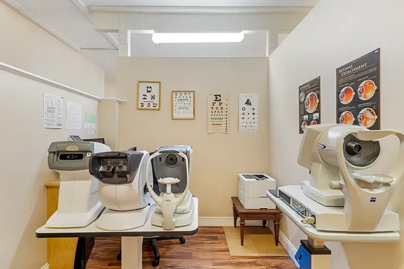 Exam room with eye equipment visionary Optometry