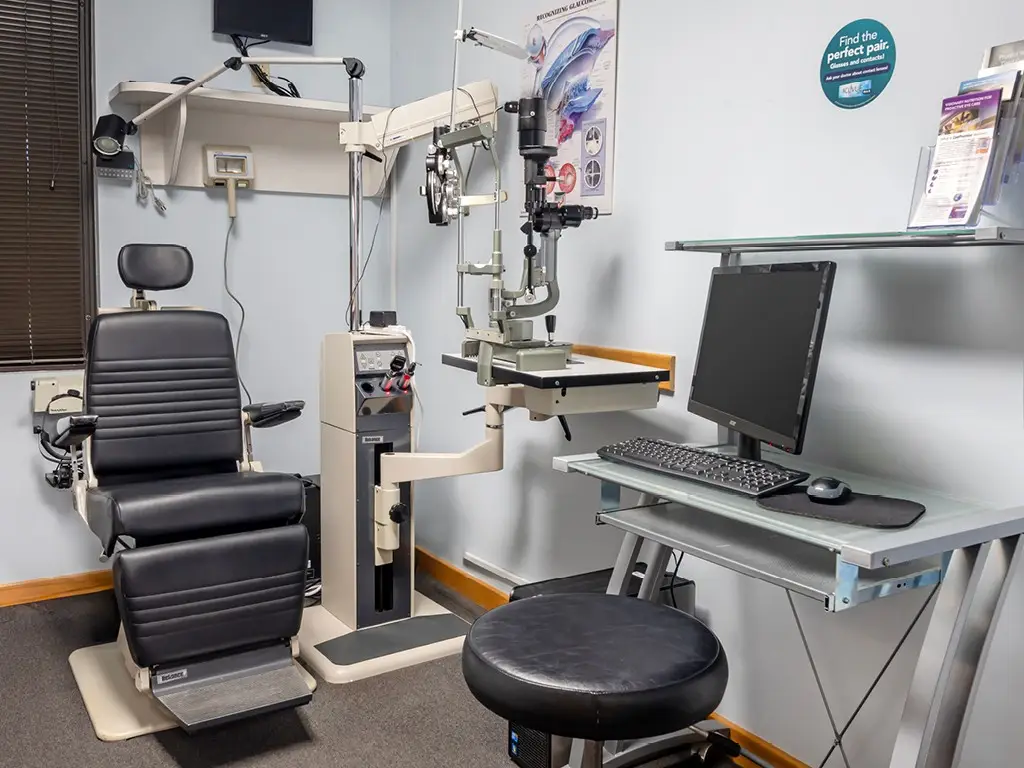 Exam room inside Family Eye Care Center