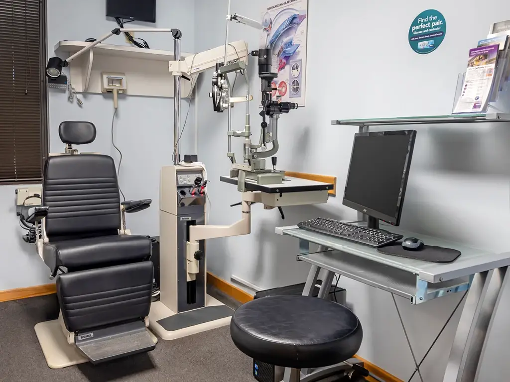 Exam room inside Family Eye Care Center
