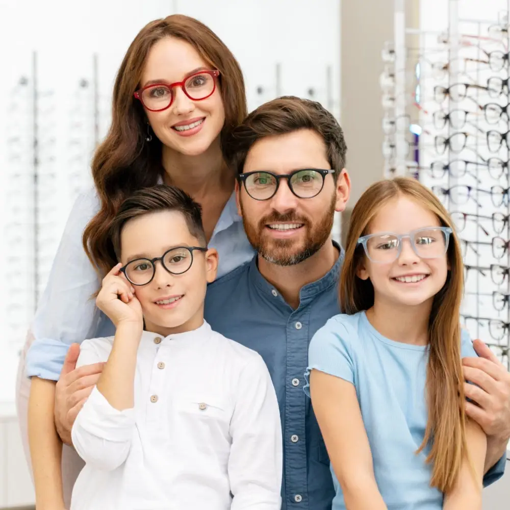 Family shopping for eyewear.