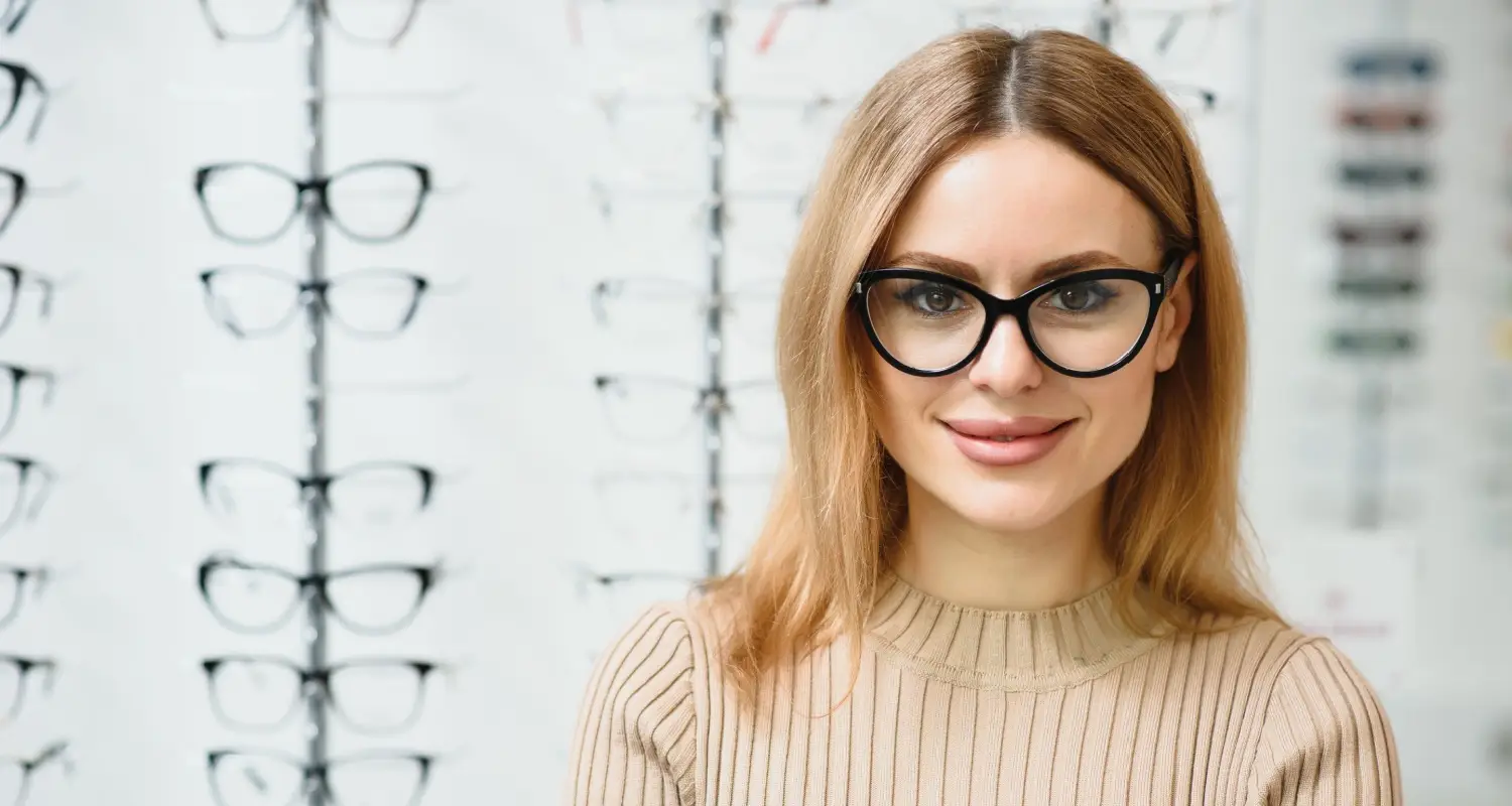 Patient evaluating frame fit for updated vision prescription
