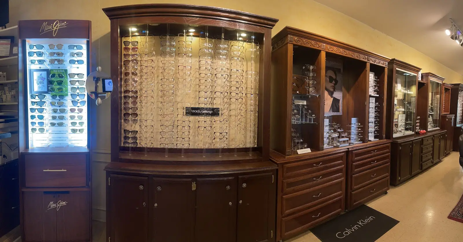 Eyeglasses display at Bella Optical.