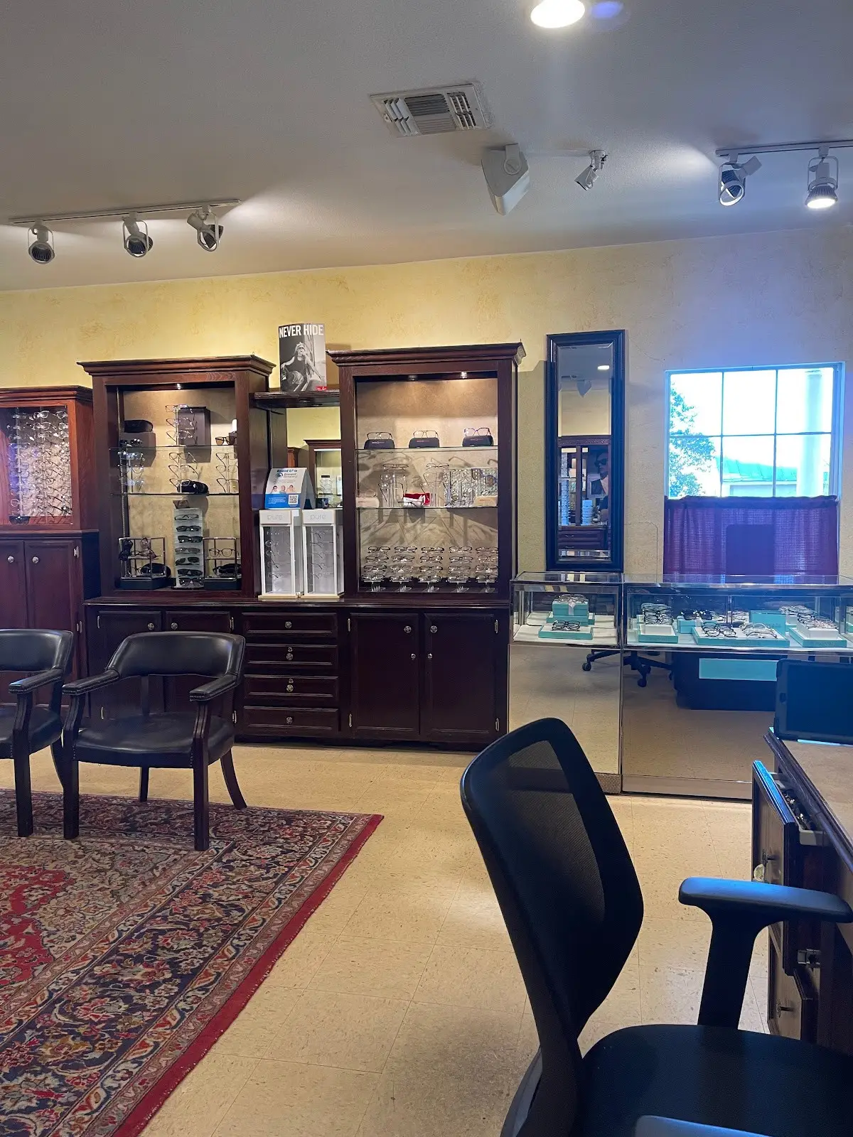 Optical dispensary and waiting room at Bella Optical.