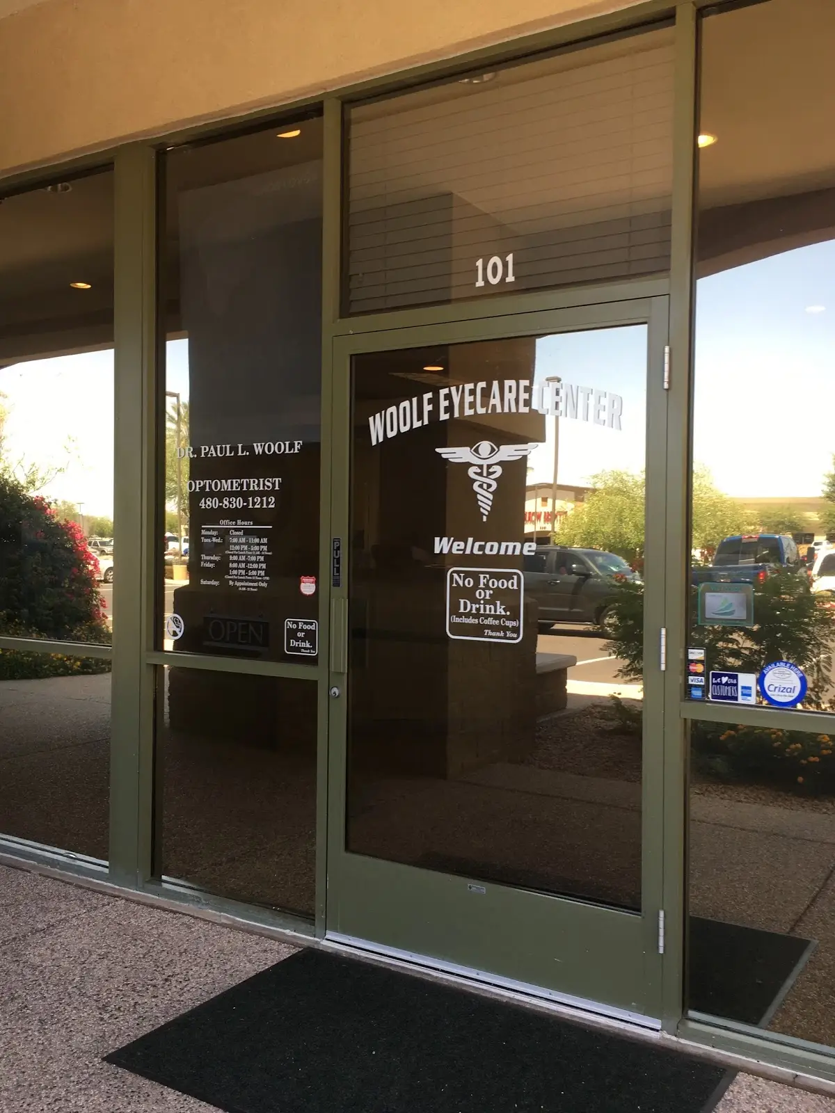 Picture of the front entrance at Woolf Eye Care in Gilbert, Arizona