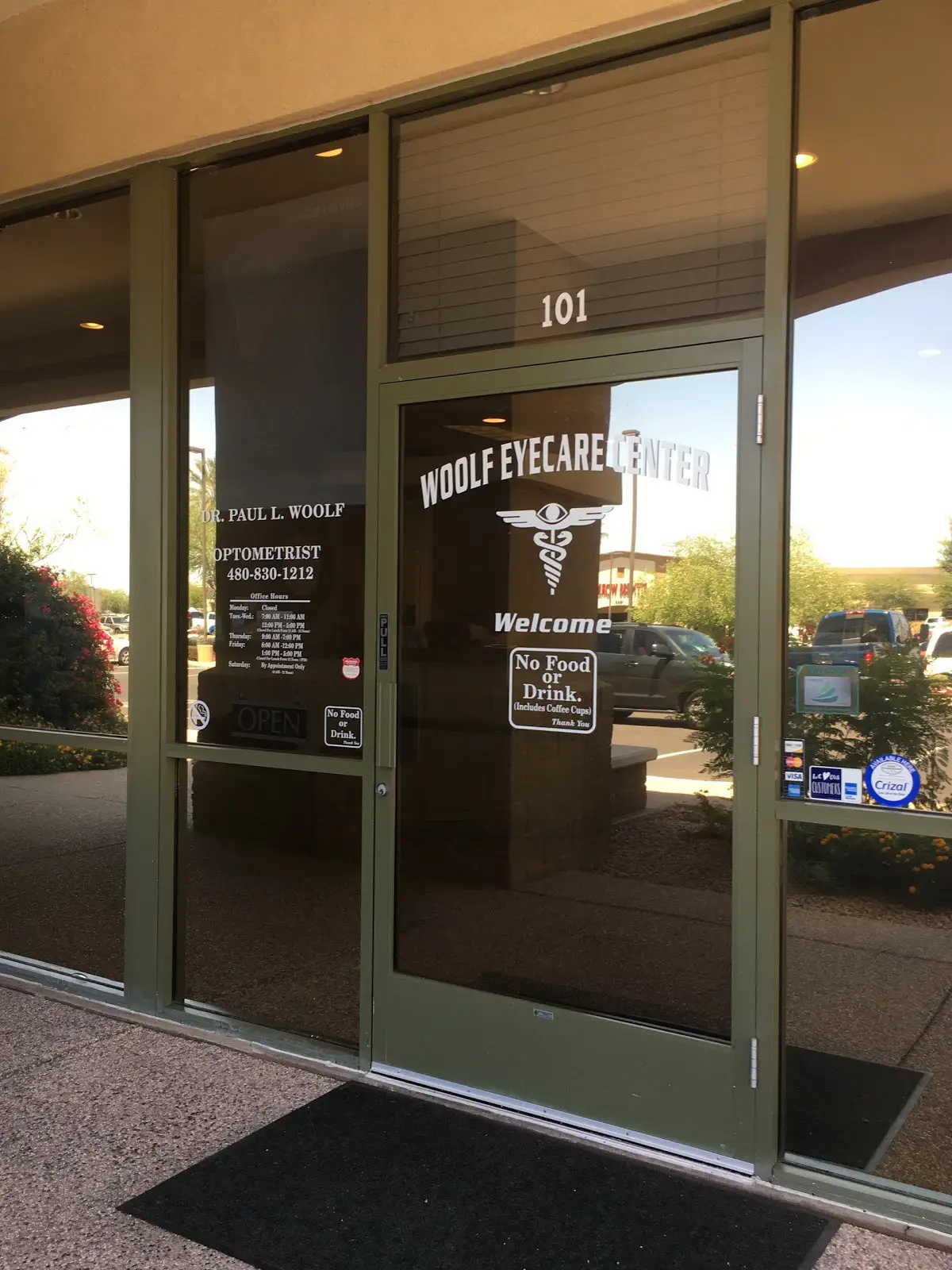 Picture of the front entrance at Woolf Eye Care in Gilbert, Arizona