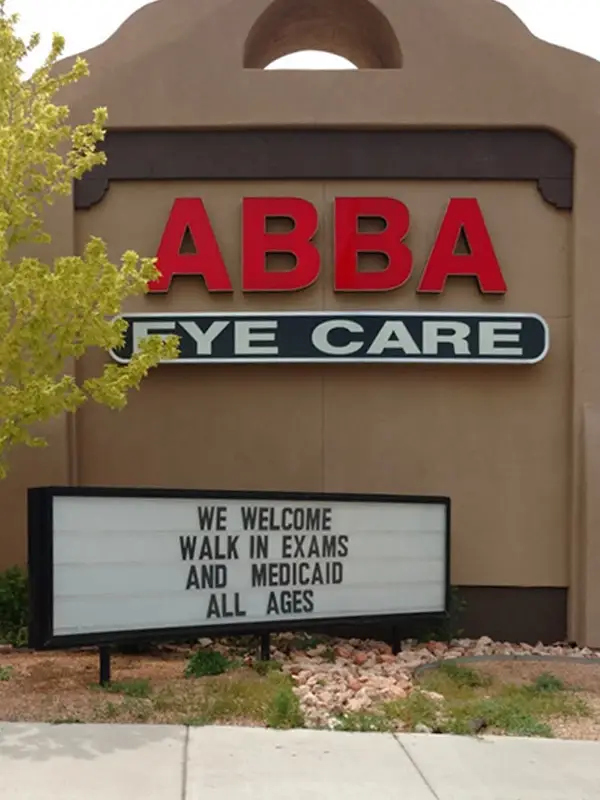 ABBA Eye Care outdoor sign at 900 West Northern Avenue, Pueblo, Colorado.