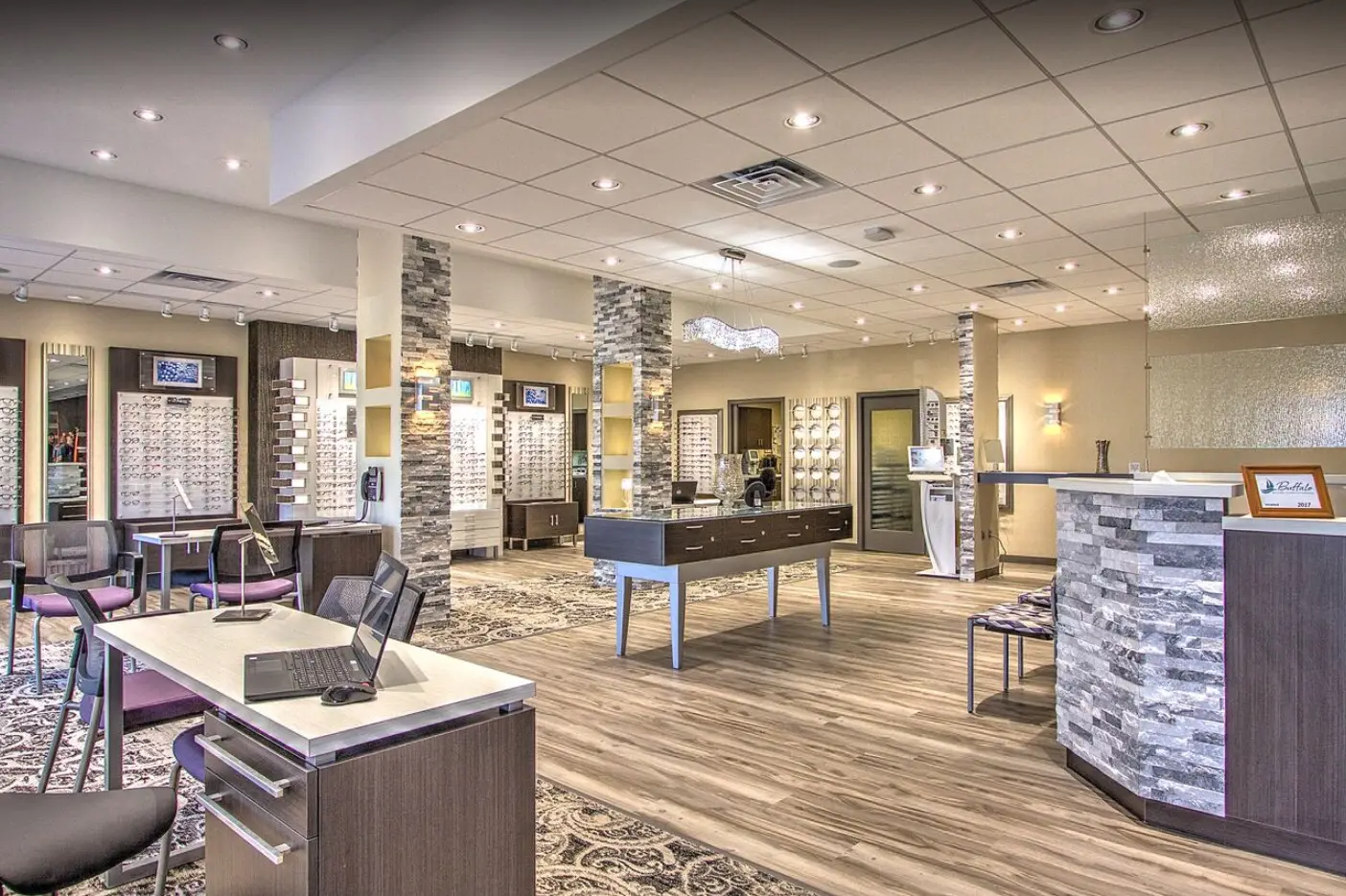 Eyewear display at Buffalo Eye Clinic 103 Center Drive, MN.