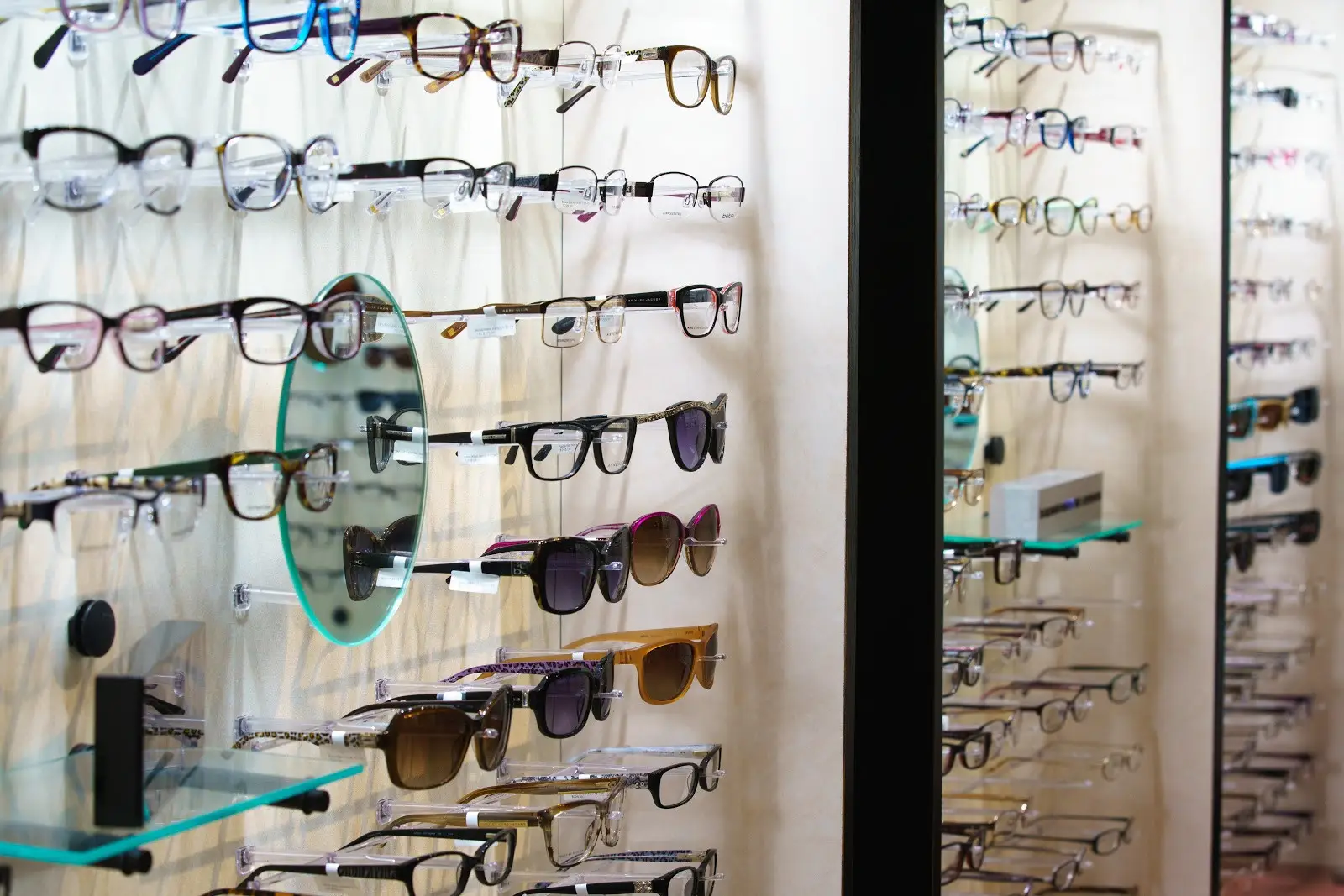 Eyewear display at Savage Eye Clinic.