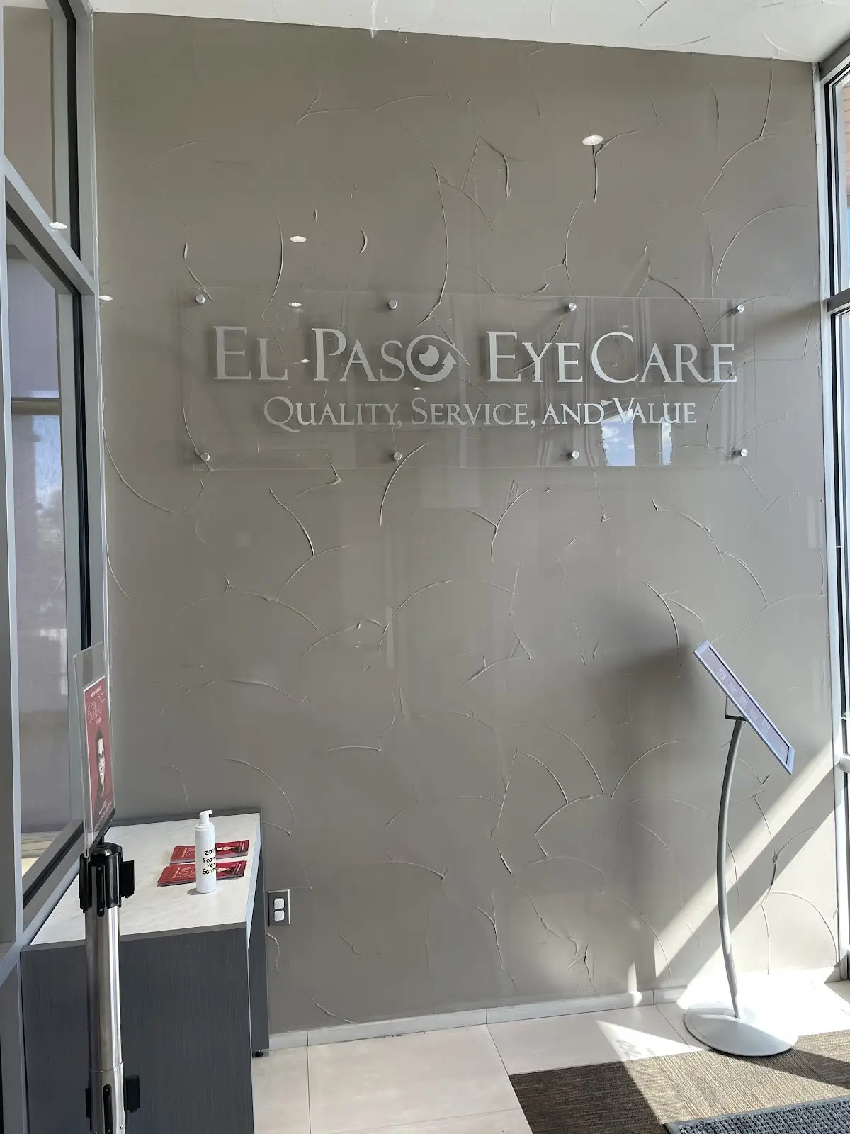 Lobby sign inside El Paso EyeCare