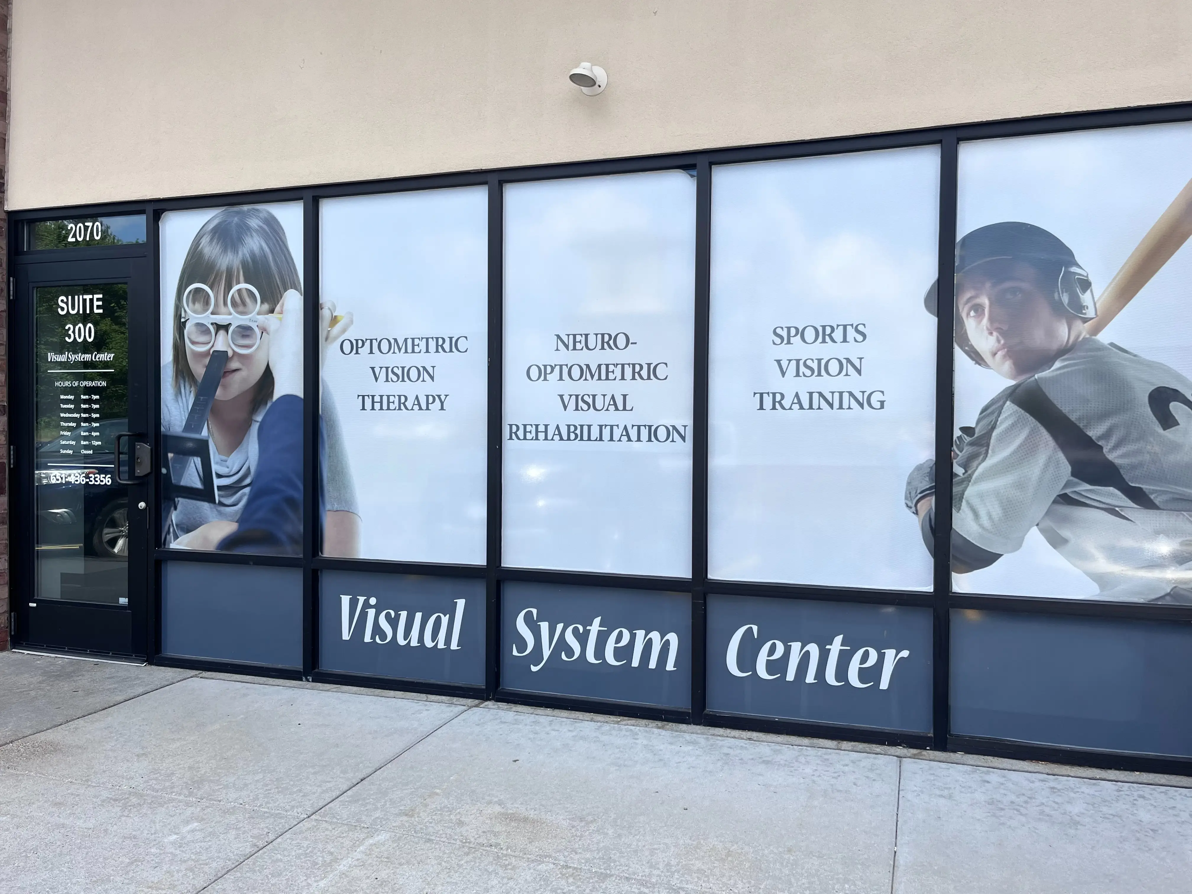 Exterior window display visual system center. Vision Therapy. Sports.