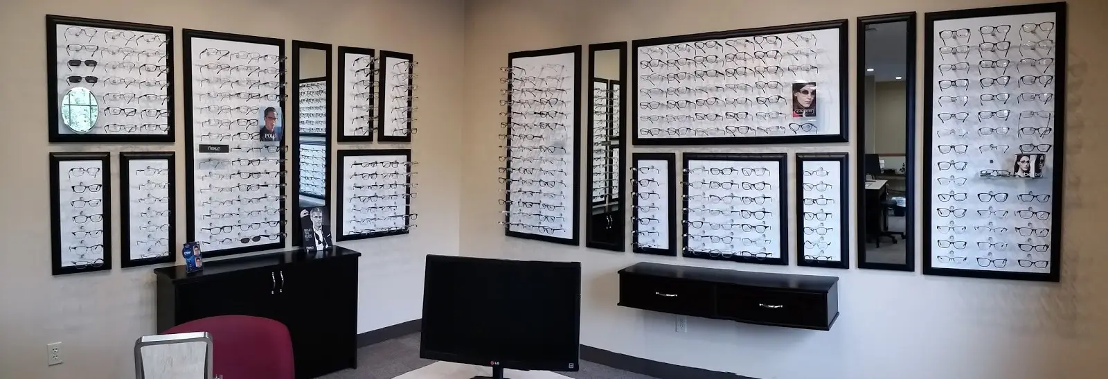 Eyewear display at Sforza Eyecare.