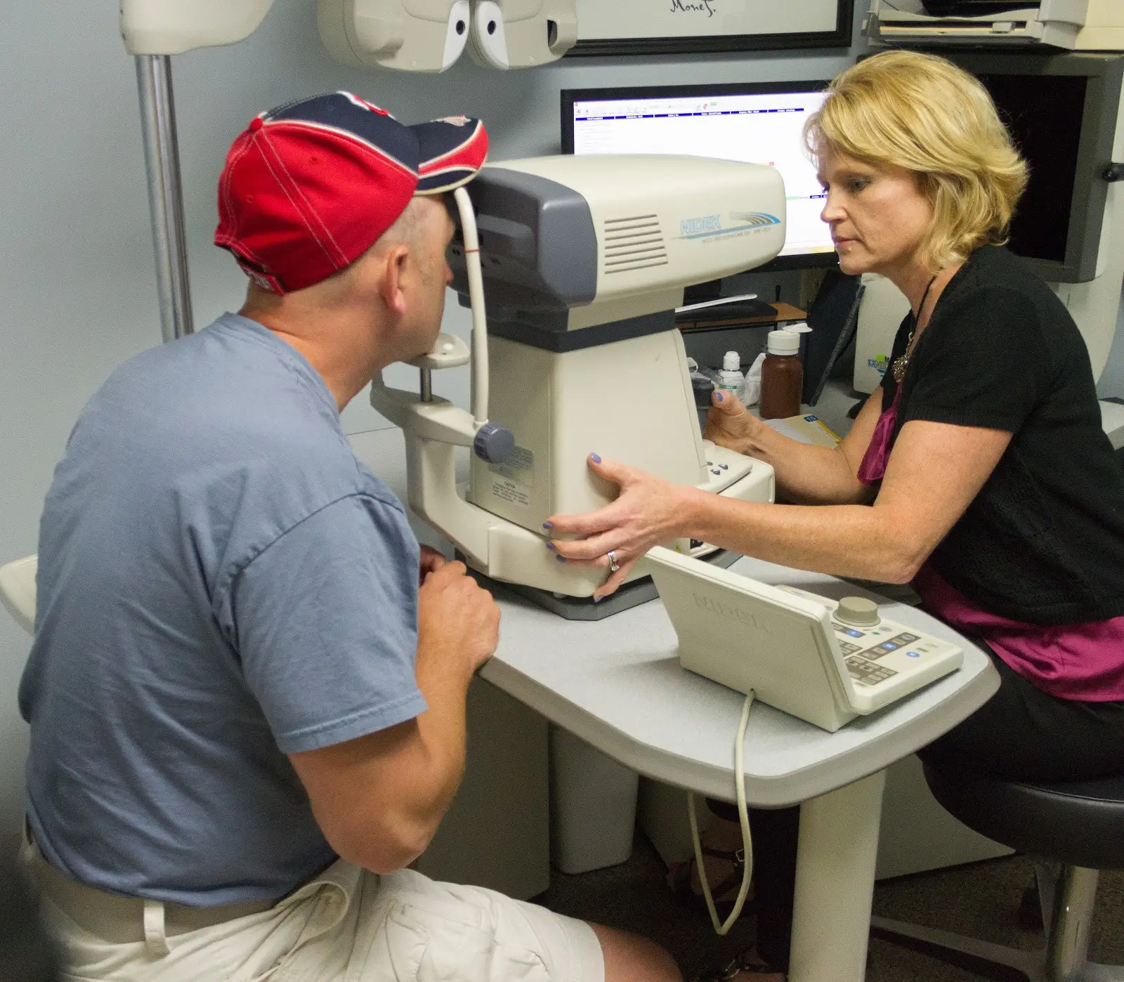 Patient undergoing an eye exam at Christenson Vision Care