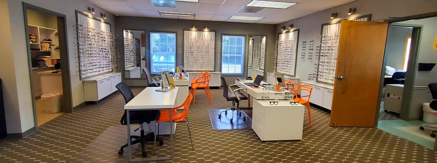 Harrison Eye Clinic eye glasses display.
