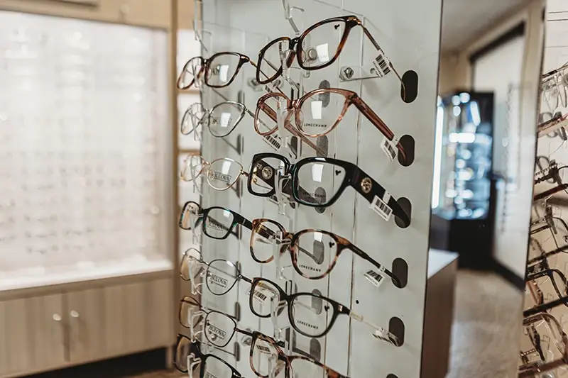 Eyewear display Clarksville eye clinic.