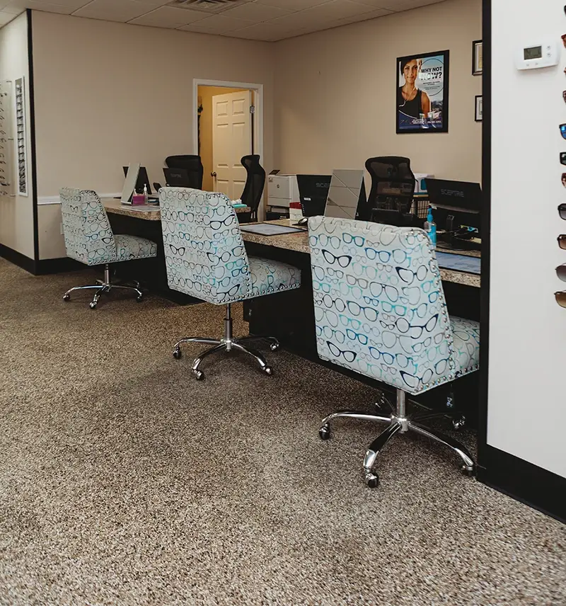 Eyewear display Clarksville eye clinic.