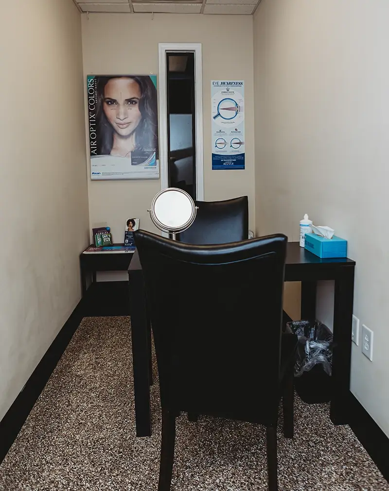 Contact fitting room at clarksville eye clinic