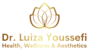 Dr. Luiza Youssefi Health, Wellness & Aesthetics logo featuring a golden lotus on a black background