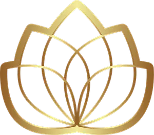 Golden lotus logo on a black background