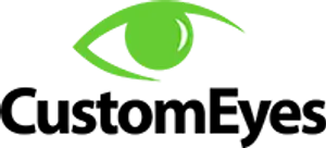 A stylized green eye with a reflective white iris set against a black background