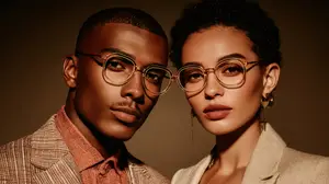 A man and a woman wearing glasses are posing for a photo