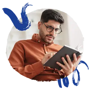 Person reading a book on a tablet