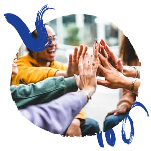 Group of people giving each other high fives