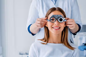 woman getting an eye exam from an optometrist