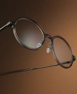 A pair of round-shaped glasses with black frames and gray lenses