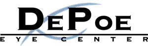 DePoe Eye Center logo featuring a stylized eye with a curved line and the text 'DePoe Eye Center' in bold letters on a black background