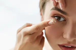 Woman adjusting contact lense