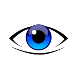 Illustration of an eye with a blue iris and black pupil