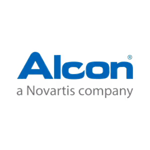 Alcon, a Novartis company, logo displayed on a black background.