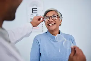 Woman trying on glasses