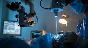 Surgeon working on eye of patient in an operating room