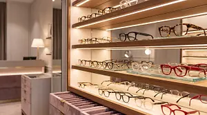 A store filled with a variety of glasses on display