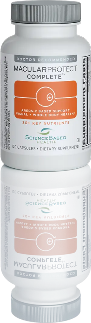 Doctor Recommended Macular Protect Complete dietary supplement bottle for visual and whole body health.