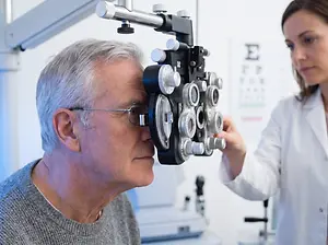 Man having his eyes examined by an optometrist