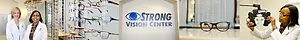 Strong Vision Center - A professional optometrist holding a camera in front of a patient and a display of glasses