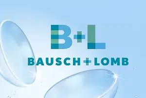 Bausch + Lomb logo with two contact lenses in blue background