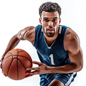 A basketball player wearing a jersey with the number one on it is dribbling the ball